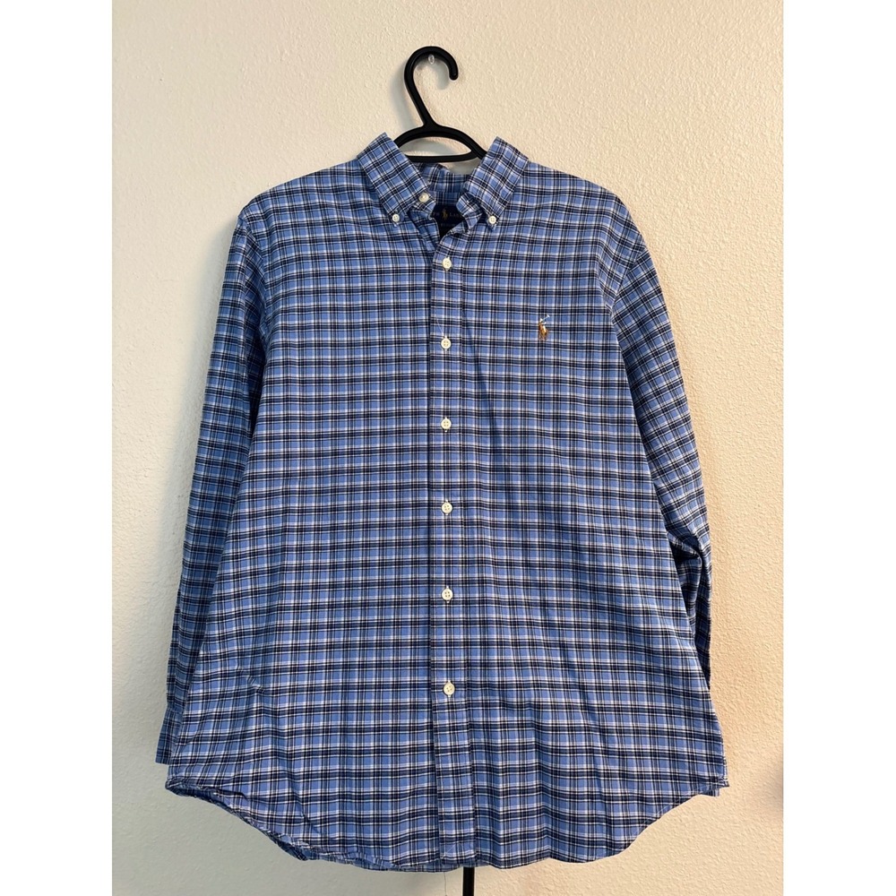 Polo Ralph Lauren Mens Classic Fit Plaid Button Down Shirt Blue White Size M